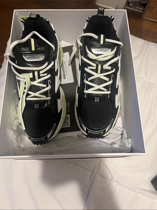 Off-White Mens Athletic Sneakers in Black and Light Green